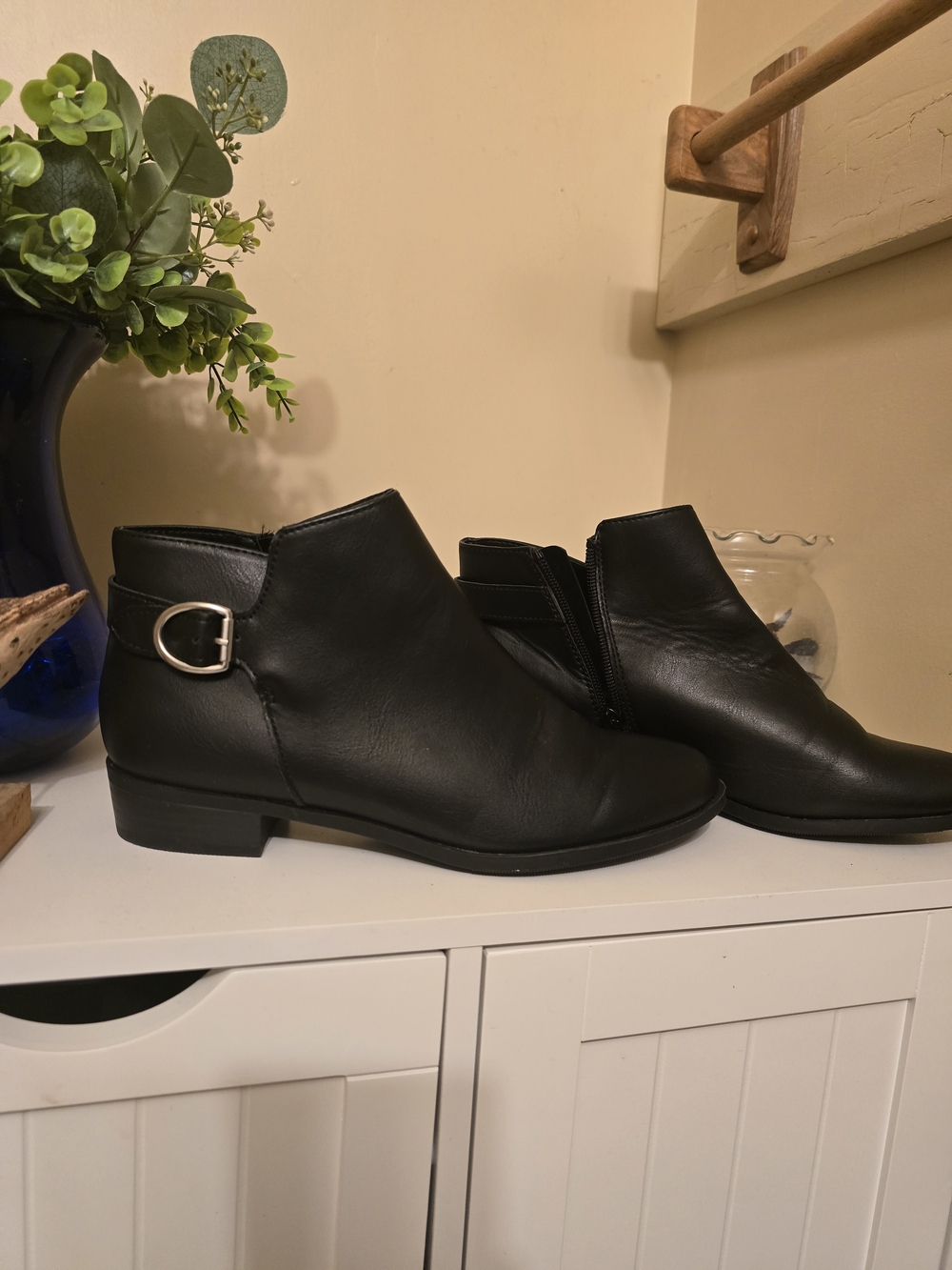 St. John's Bay Black Leather-Look Ankle Booties with Buckle